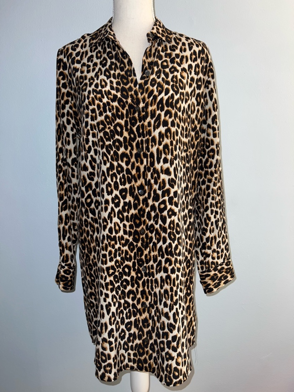 Equipment Leopard-Print Button-Up silk shirt dress